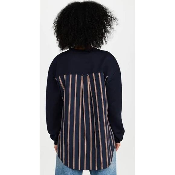 Jason Wu Crewneck Combo Striped Button Down Sweatshirt Navy Red Size Large - Picture 3 of 12
